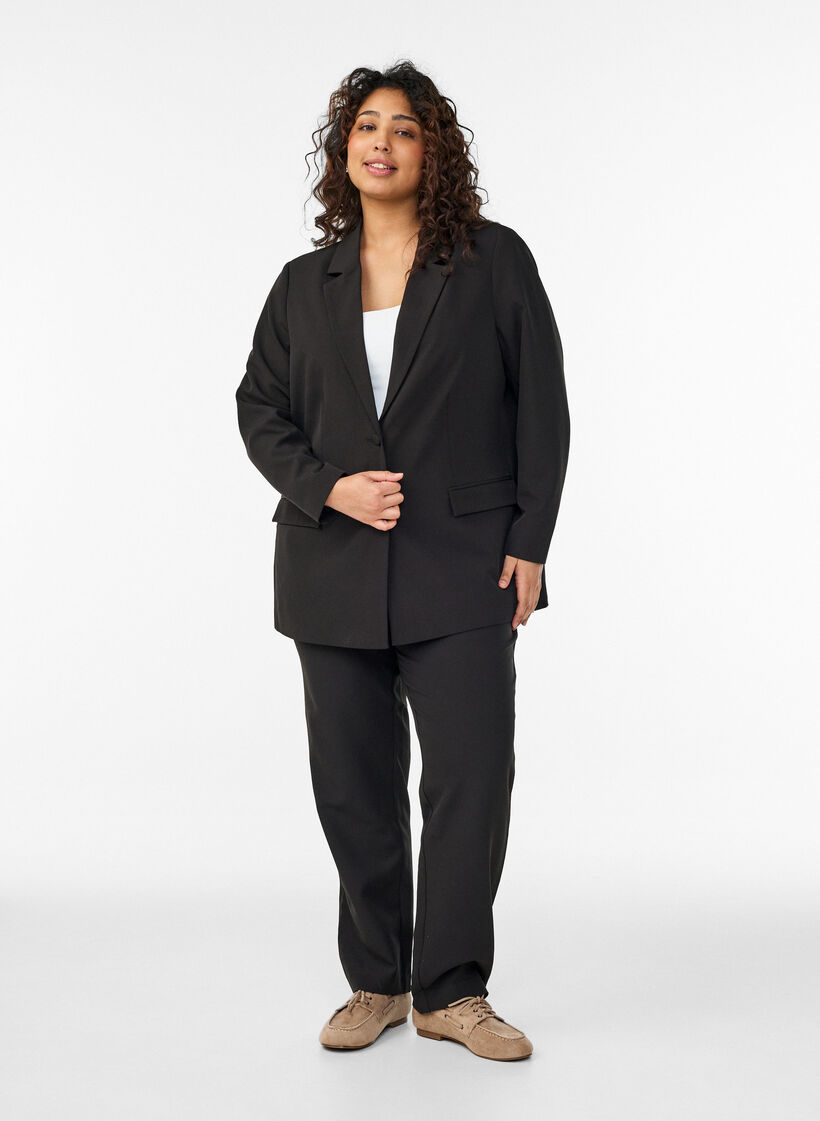 Trousers with pockets and straight legs, Black, Model image number 0