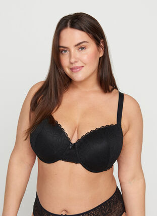 Alma underwired bra with lace, Black, Model image number 0