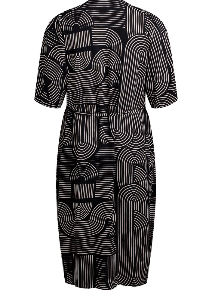 FLASH - Midi dress with print and tie belt, Black, Packshot image number 1