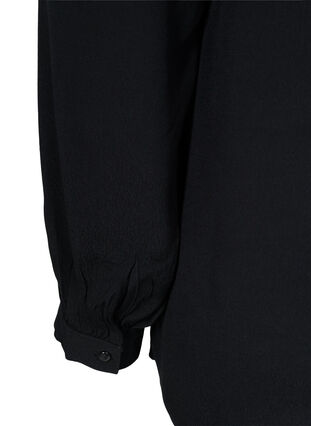 Long-sleeved viscose shirt with ruffle details, Black, Packshot image number 3
