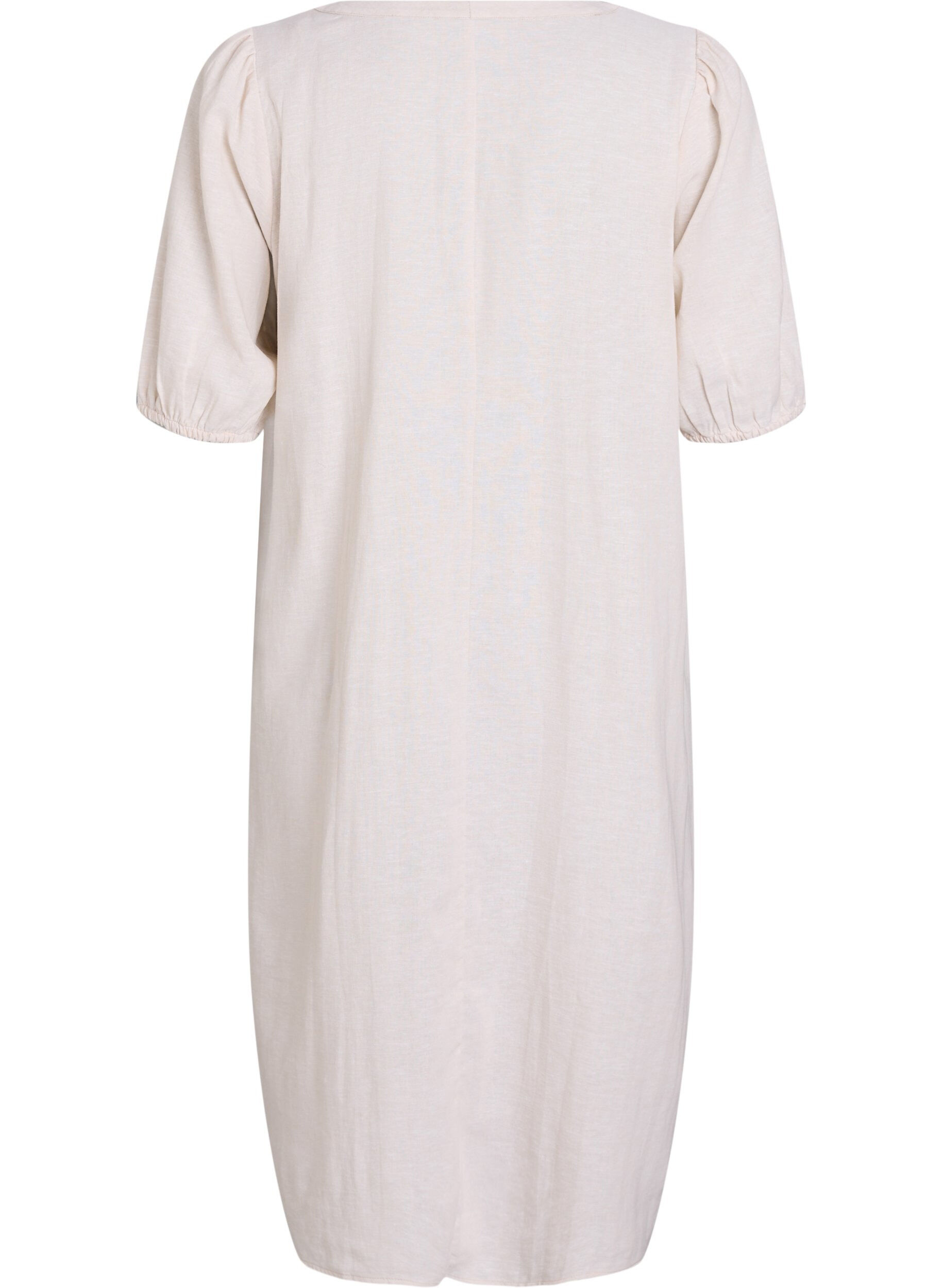 Zizzifashion Midi dress in linen and viscose with short sleeves, Beige, Packshot image number 1