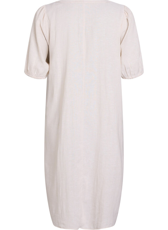 Midi dress in linen and viscose with short sleeves, Beige, Packshot image number 1