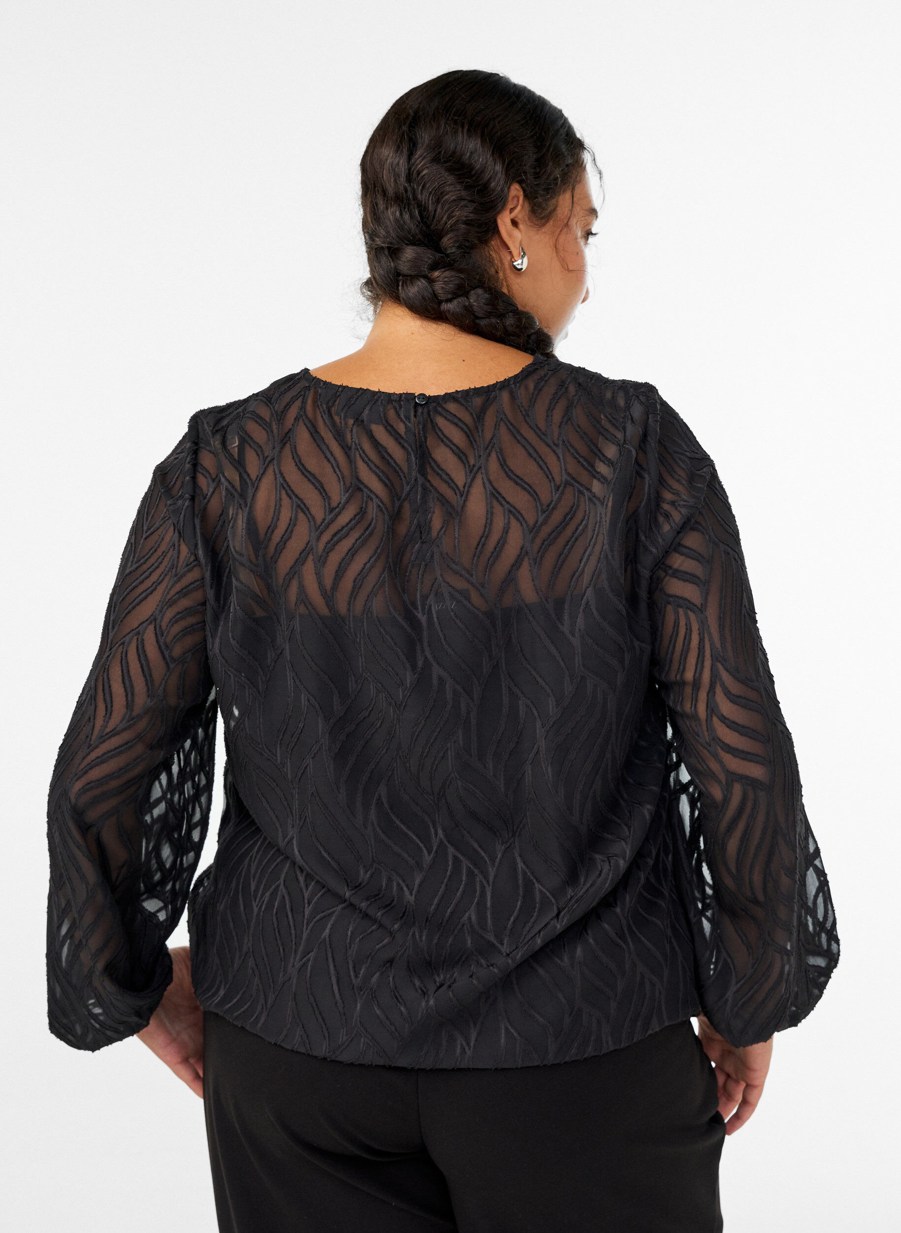 Zizzifashion Chiffon blouse with a textured pattern, Black, Model image number 2
