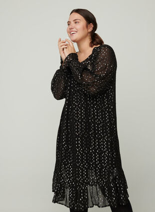 Long-sleeved viscose dress, Black, Model image number 0