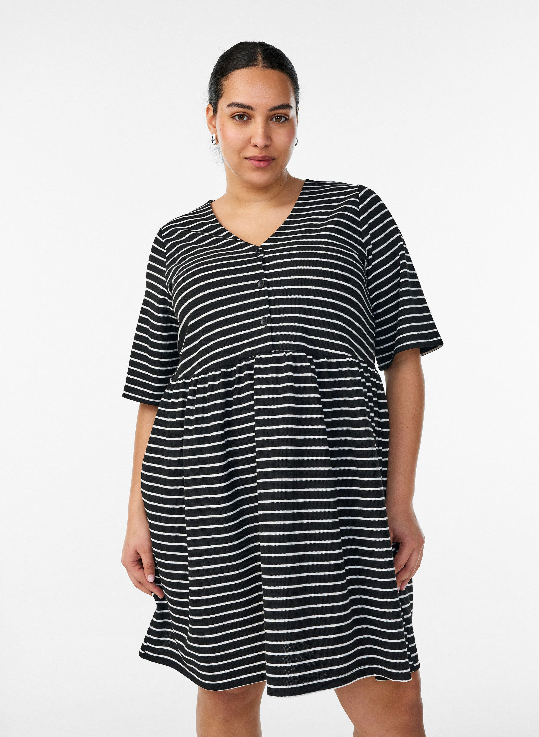 Zizzifashion Dress with a ribbed texture and an empire line, White, Model image number 0