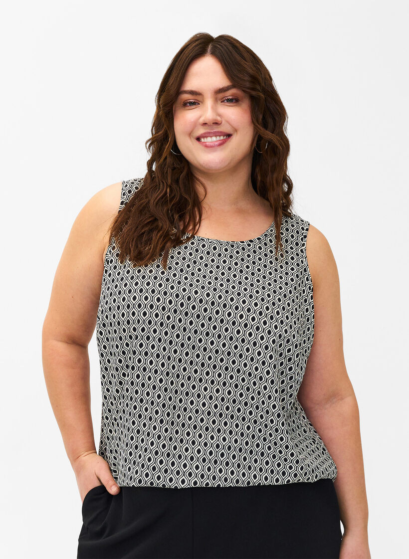 FLASH - Sleeveless top with print, Black, Model image number 0