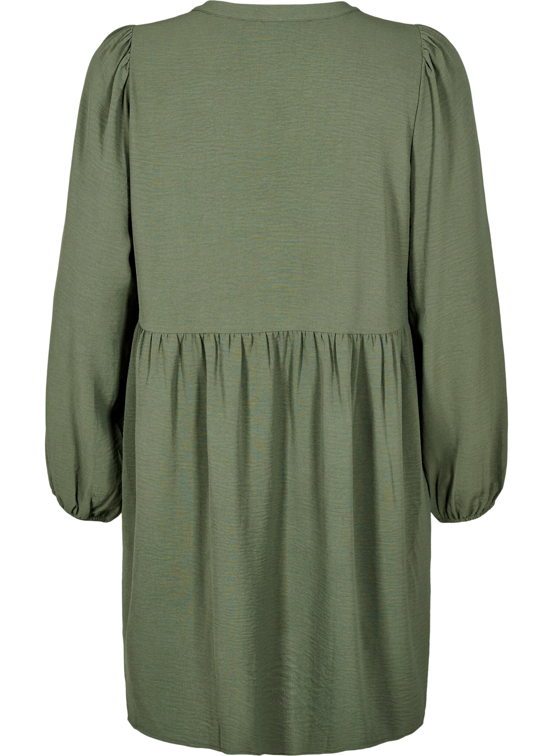 Zizzifashion FLASH - Short dress with pleats and long sleeves, Green, Packshot image number 1