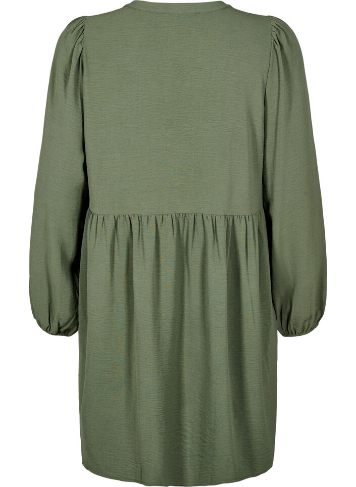 FLASH - Short dress with pleats and long sleeves, Green, Packshot image number 1