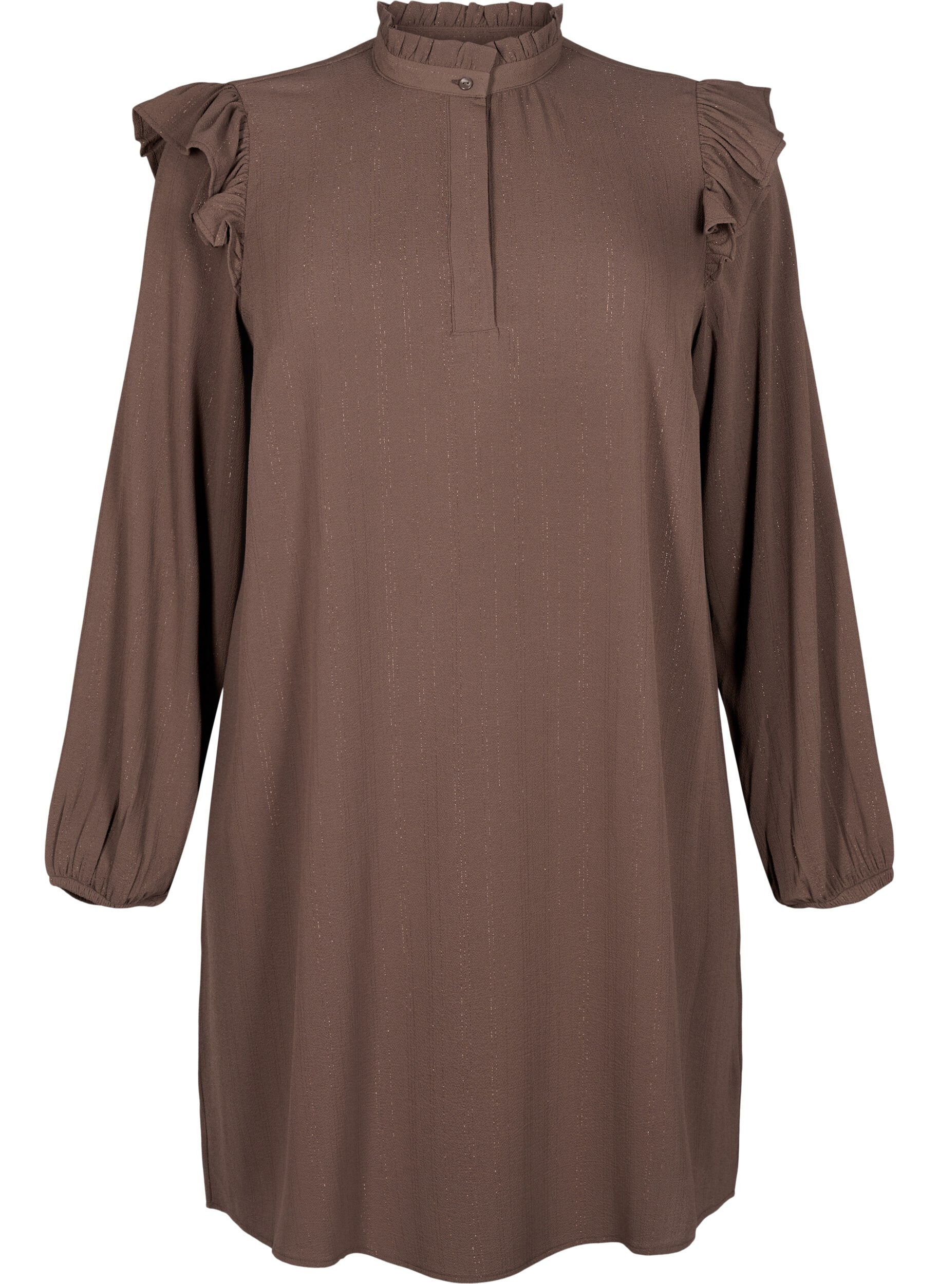 Zizzifashion Short dress with ruffles and glitter, Brown, Packshot image number 0