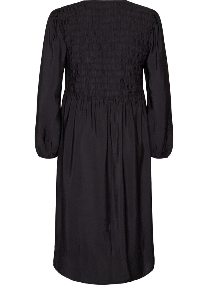 Midi dress in viscose with smocking, Black, Packshot image number 1