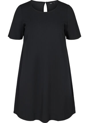 Short-sleeved dress with round neck, Black, Packshot image number 0