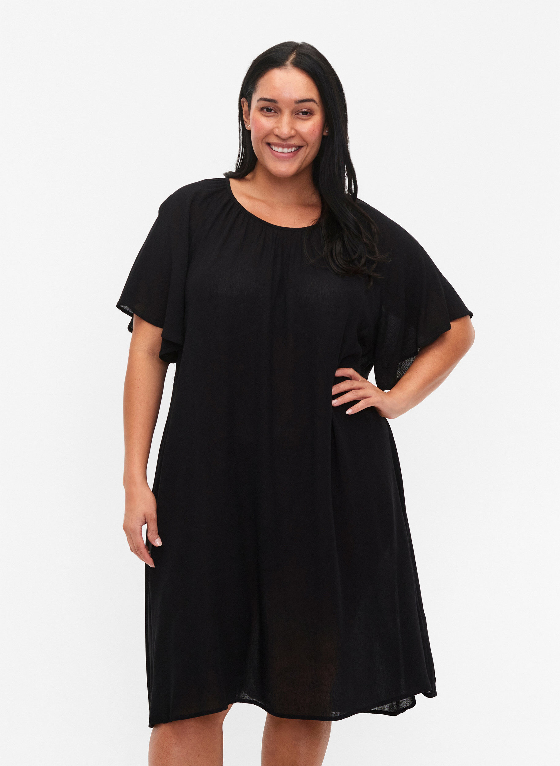 Zizzifashion Viscose dress with short sleeves, Black, Model image number 0