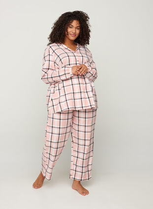 Checked cotton pyjama bottoms, Rose Smoke check, Model image number 2