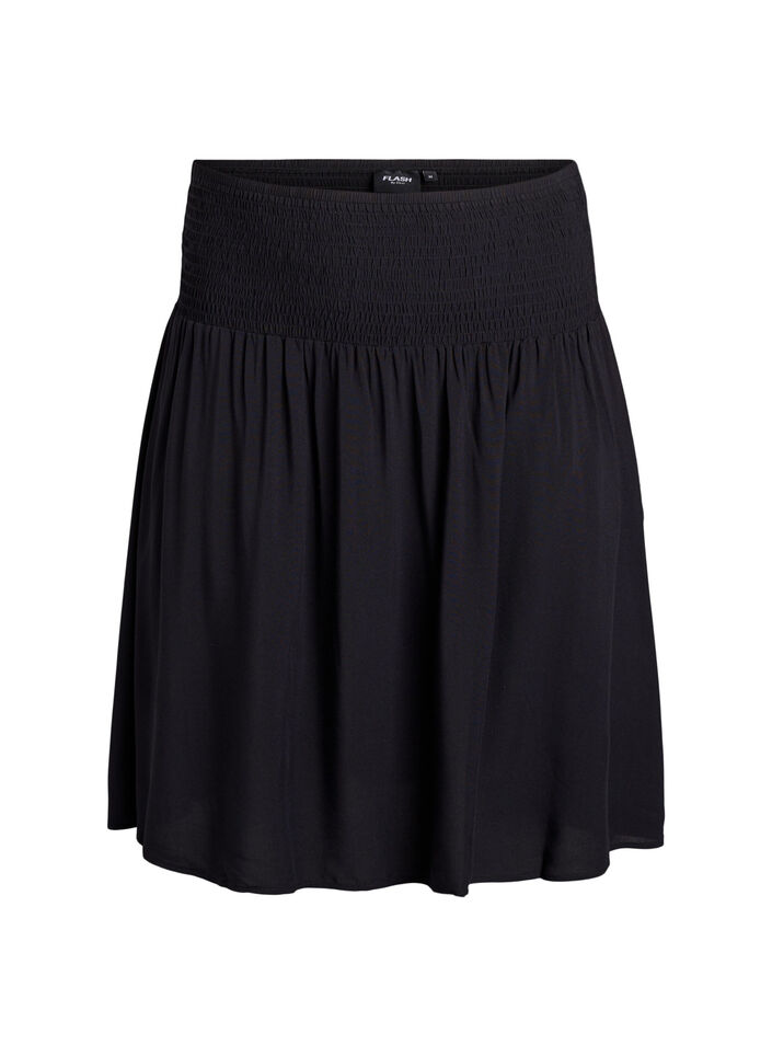 FLASH - Short skirt with smocked waist, Black, Packshot image number 0