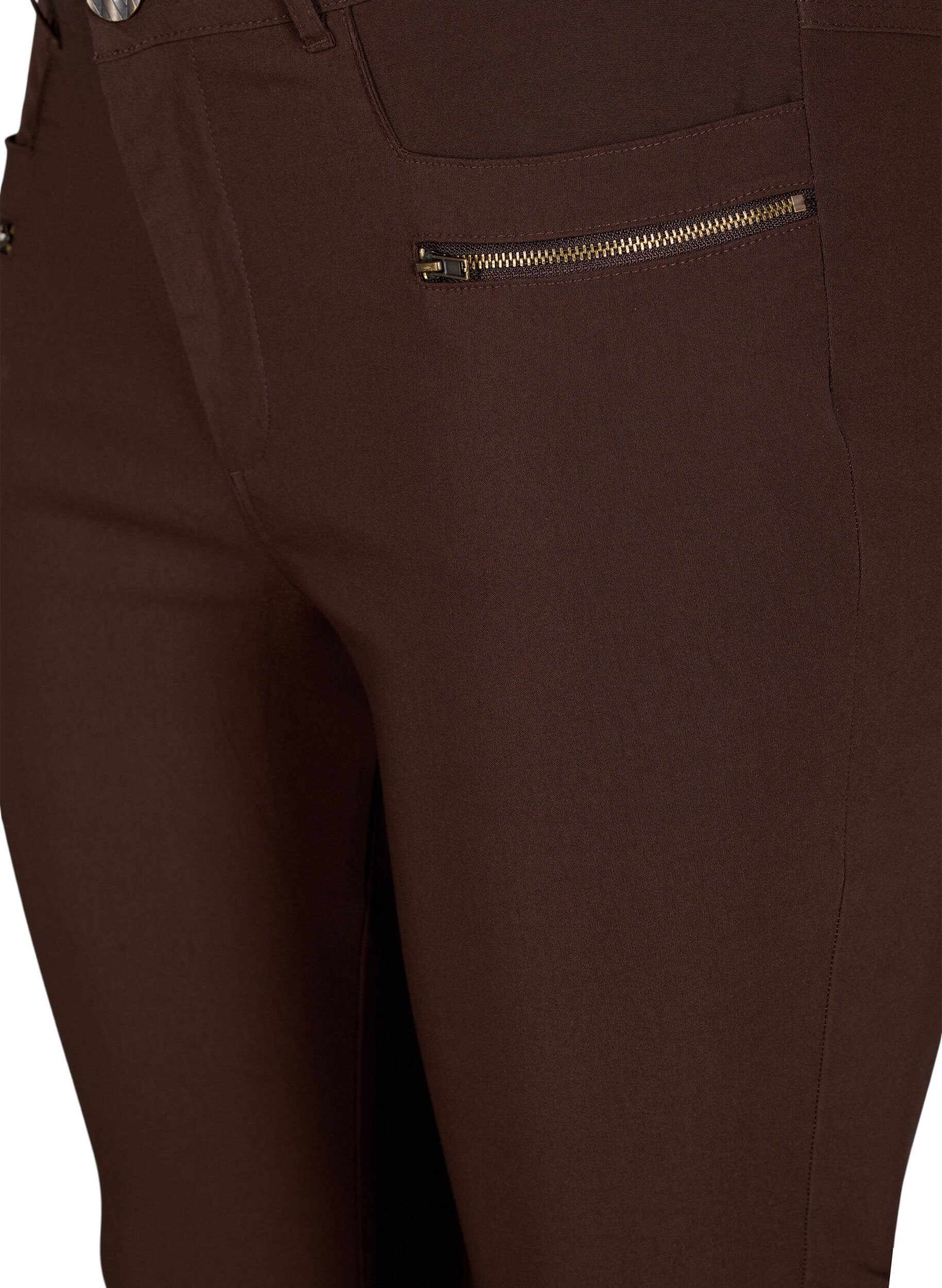 Zizzifashion Close-fitting trousers with zipper details, Brown, Packshot image number 2