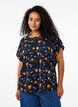 Short-sleeved blouse with floral print, Sky Captain Flower, Model image number 0