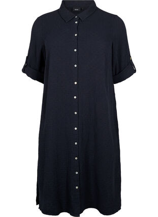 Cotton shirt dress with short sleeves, Black, Packshot image number 0