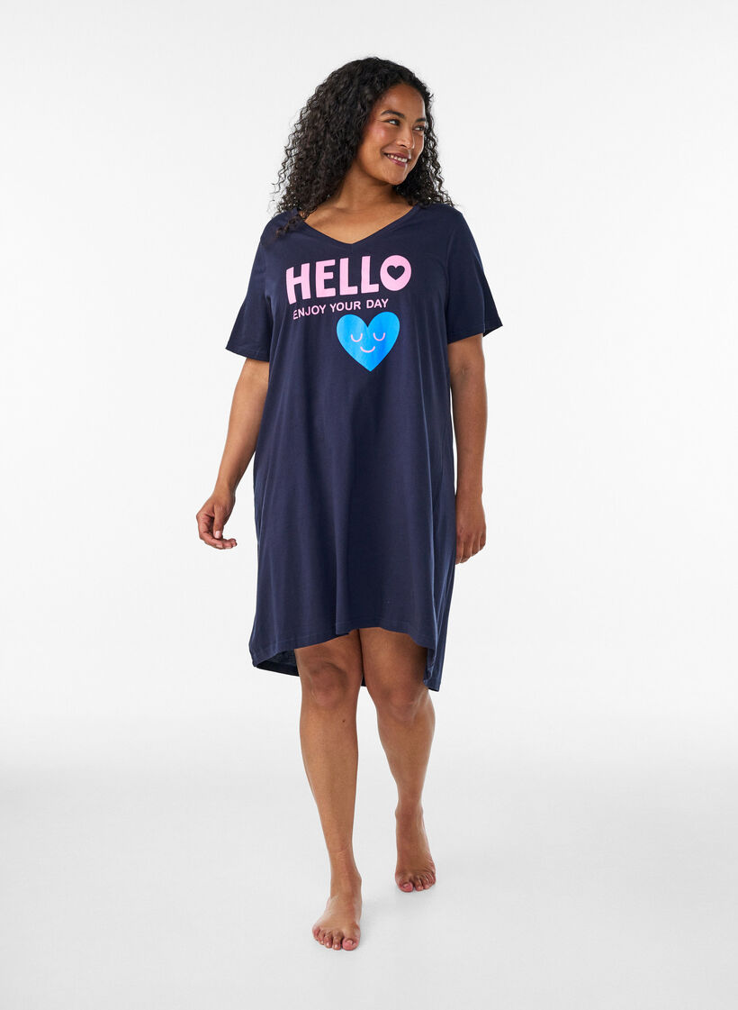 Organic cotton nightdress with V-neck, Blue, Model image number 1