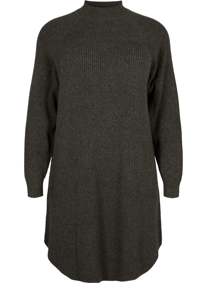 Long-sleeved knitted dress with a high neck, Sea Turtle Mel., Packshot image number 0