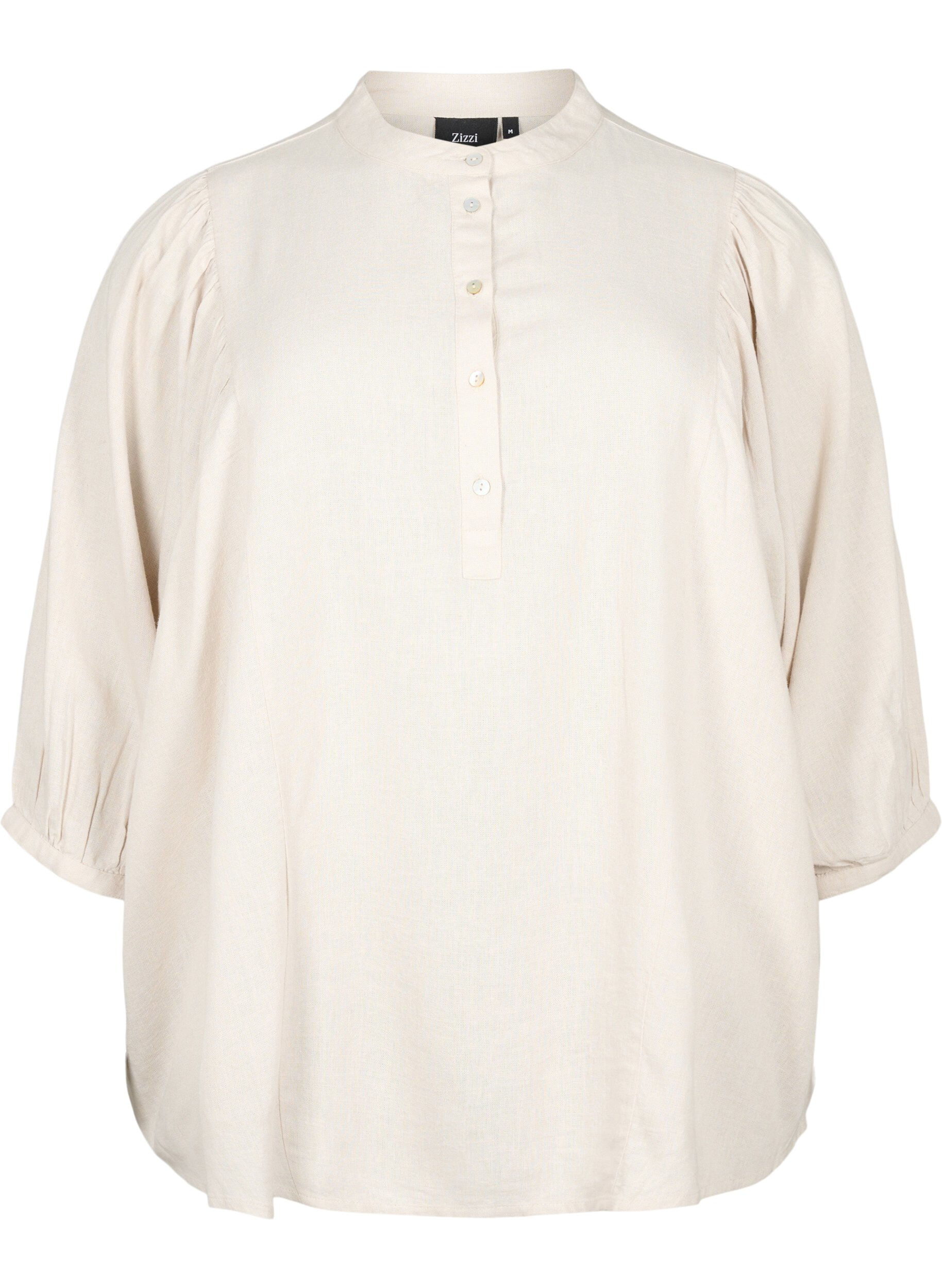 Zizzifashion Viscose-Linen Mix Shirt Blouse with 3/4 Sleeves, Moonbeam, Packshot image number 0