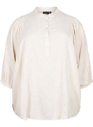 Viscose-Linen Mix Shirt Blouse with 3/4 Sleeves, Moonbeam, Packshot image number 0