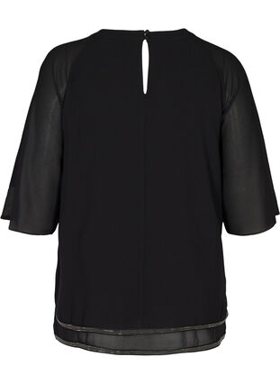 Blouse with 3/4 length sleeves and jewels at the hem, Black, Packshot image number 1