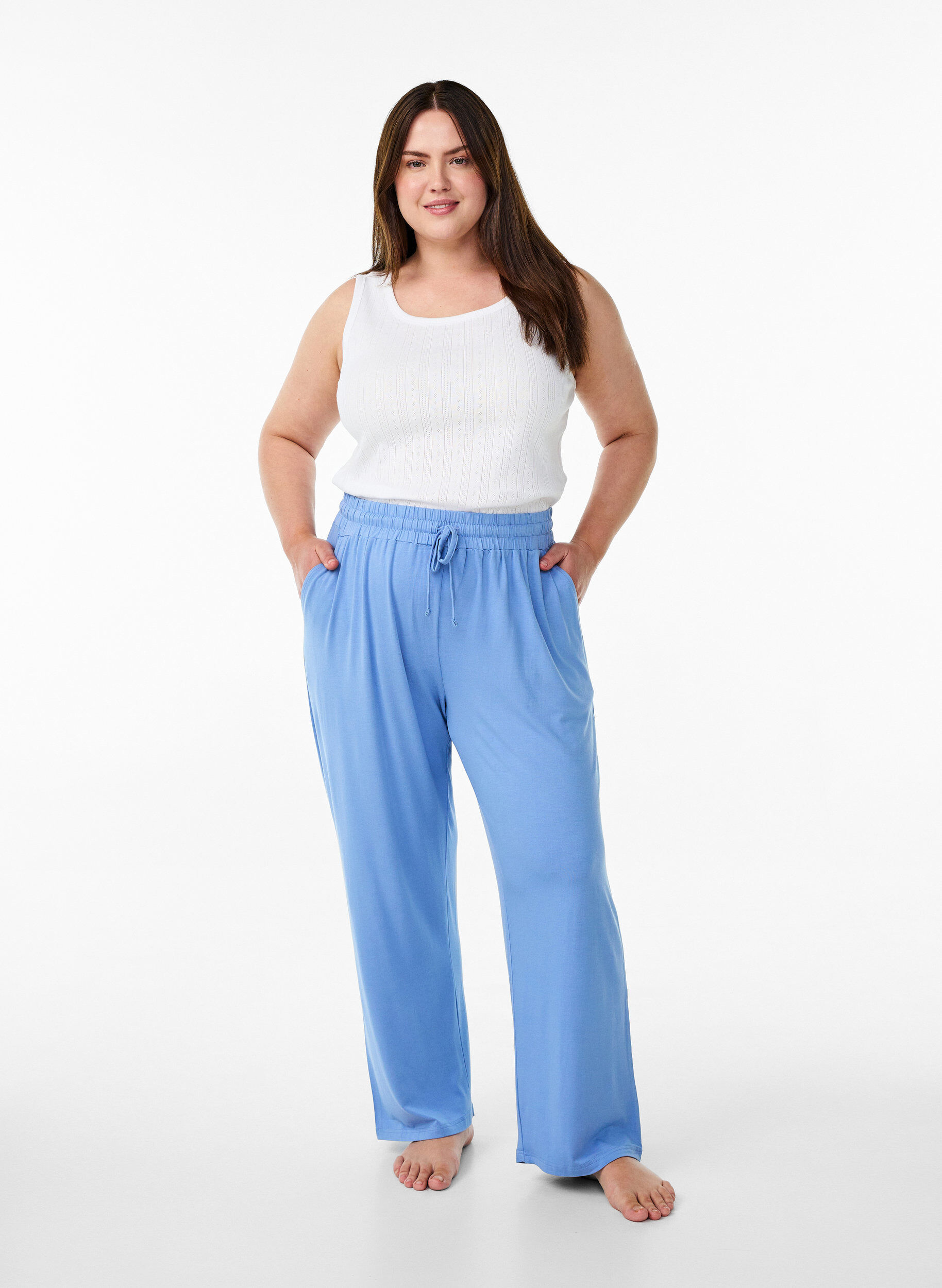 Zizzifashion Night top in organic cotton with a textured pattern, White, Model image number 1