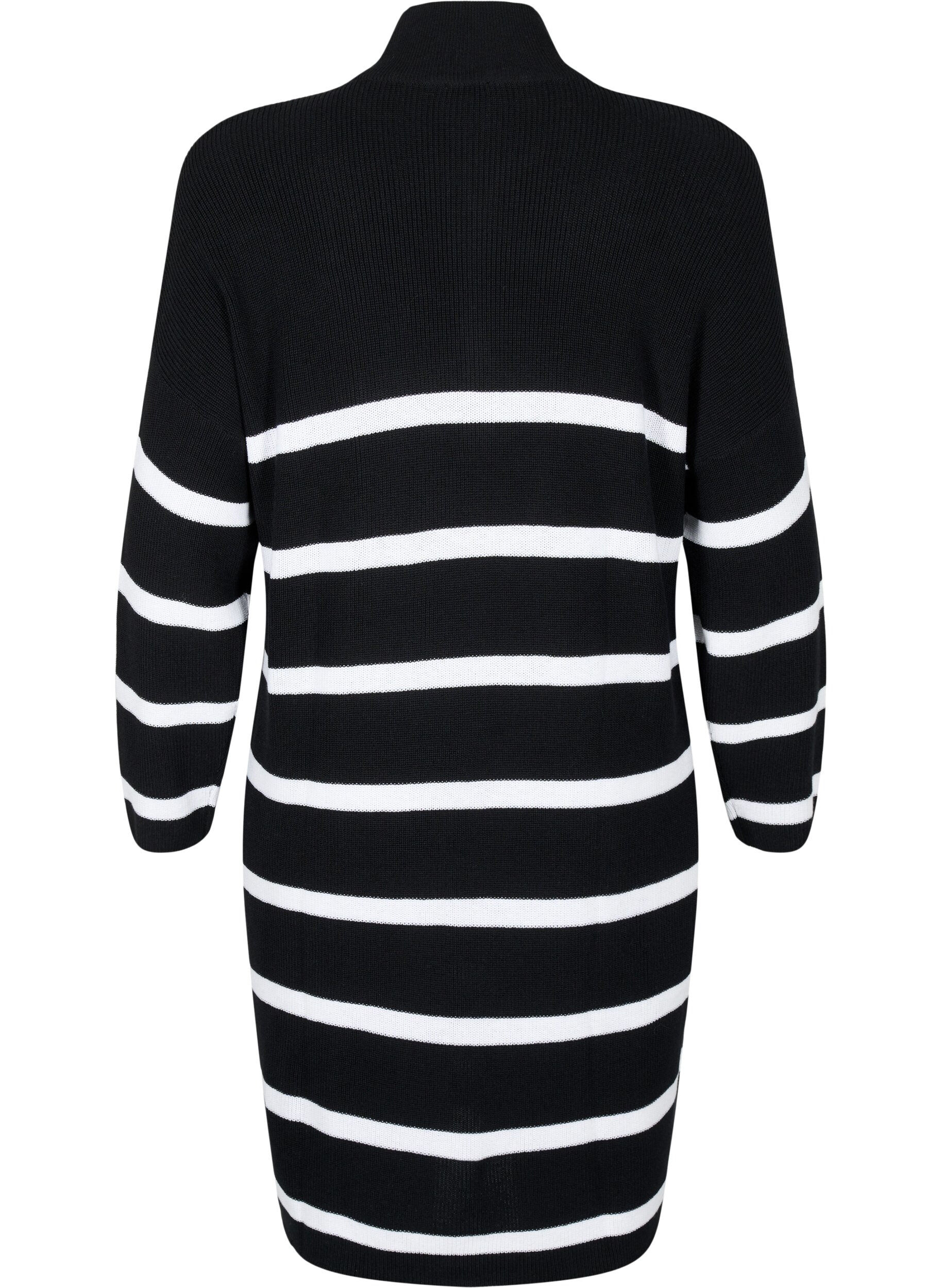 Zizzifashion Striped knit dress with zipper, Black w.Cloud Dancer, Packshot image number 1