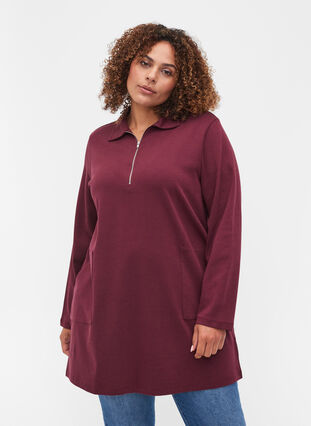Cotton tunic with zip and pockets, Port Royal, Model image number 0