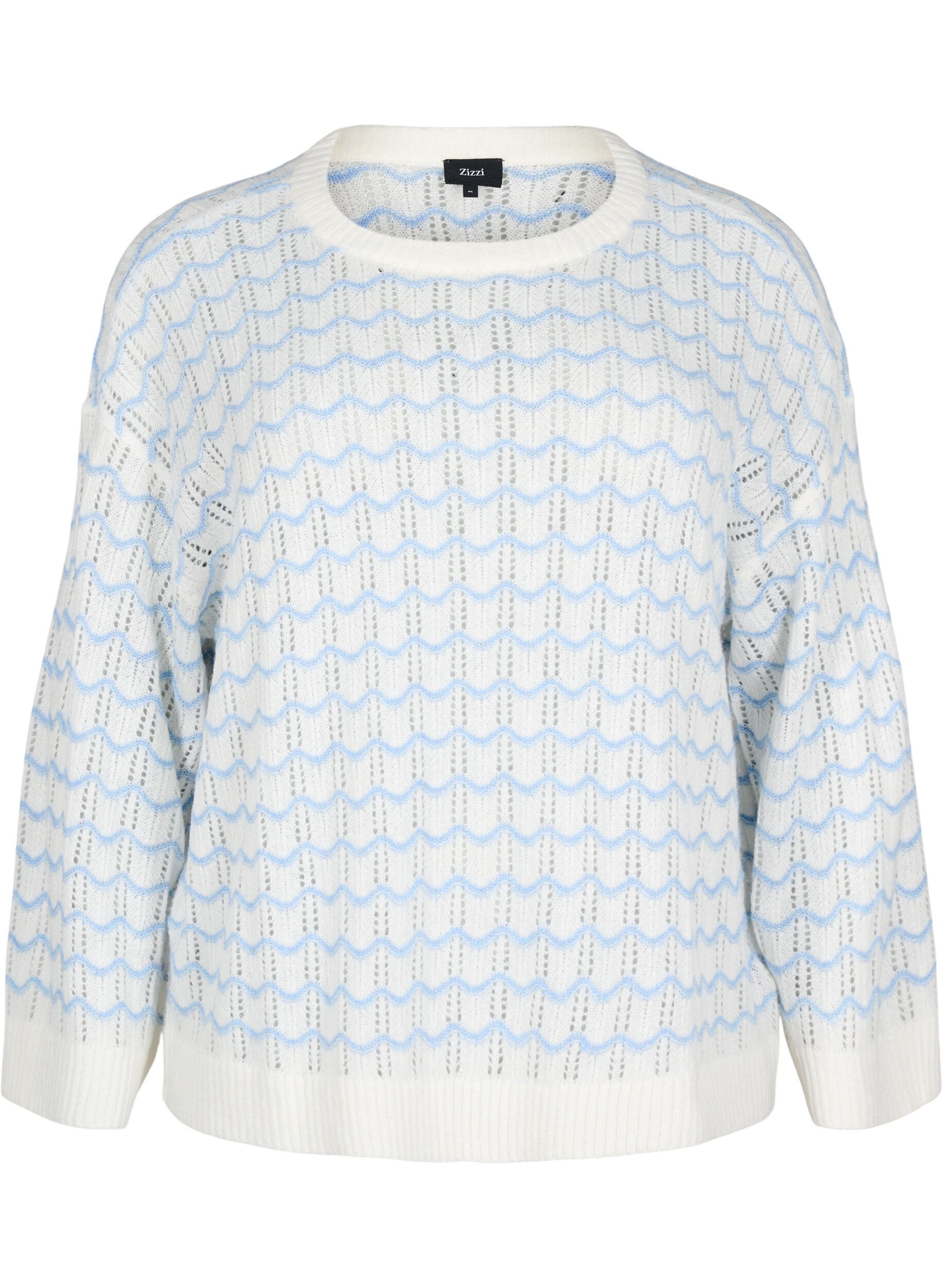 Zizzifashion Loose-fitting knitted blouse with a wavy pattern, Cloud Dancer Comb, Packshot image number 0