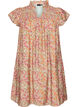 Short viscose dress with smocking and floral print, Orange, Packshot image number 0