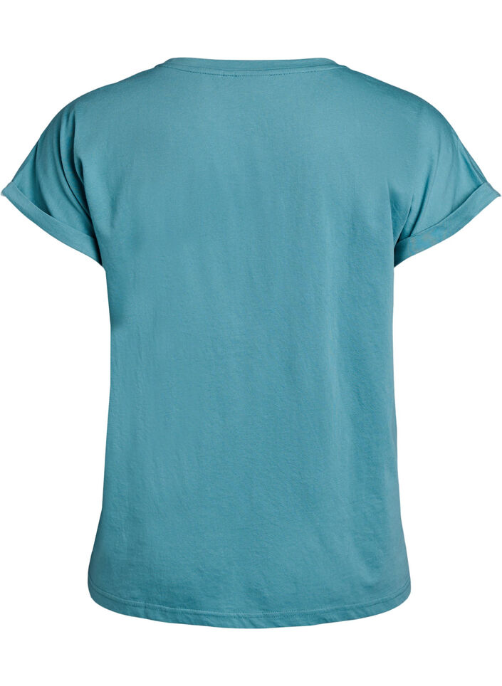 Short-sleeved cotton blend t-shirt, Blue, Packshot image number 1