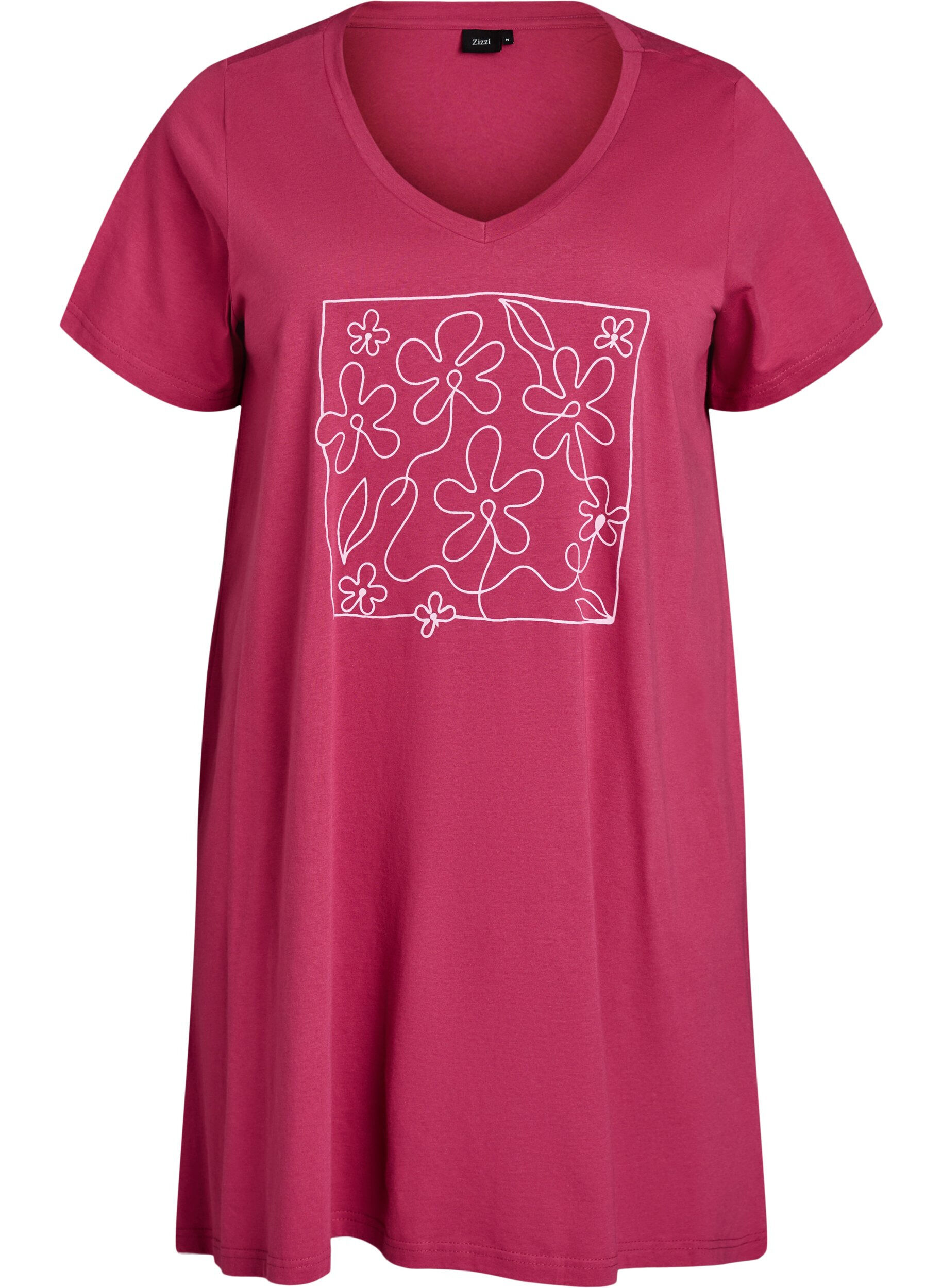 ZizzifashionOrganic cotton nightdress with V-neck, Red, Packshot image number 0