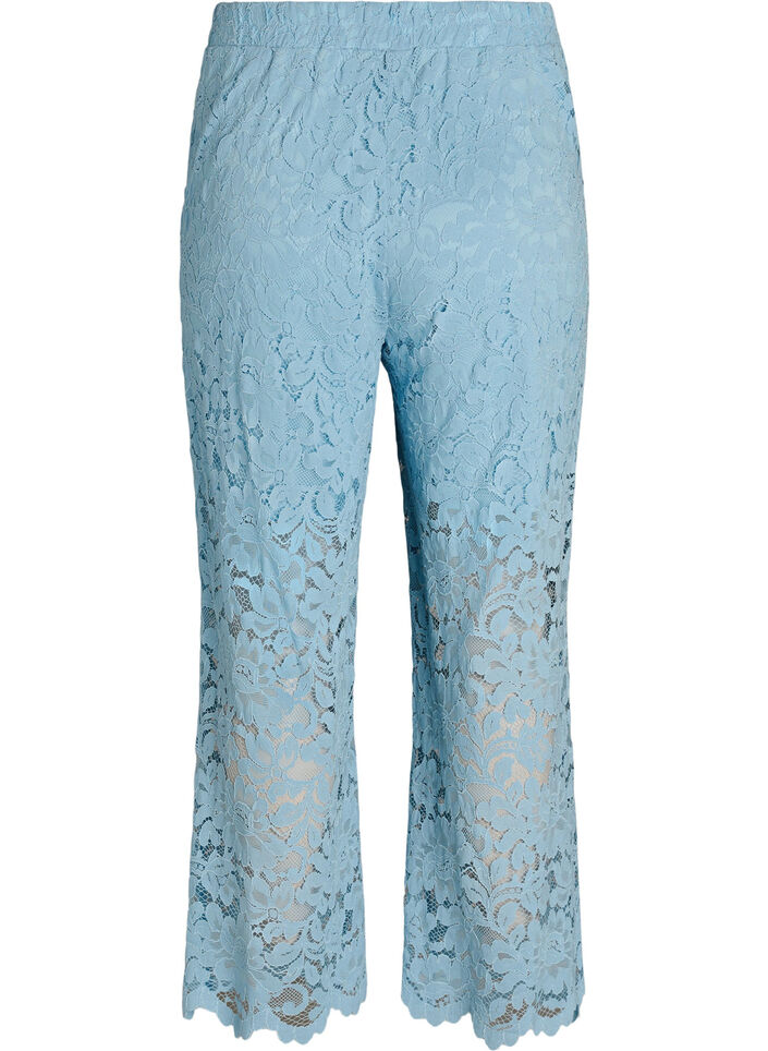 High-waisted lace trousers with straight legs, Blue, Packshot image number 1