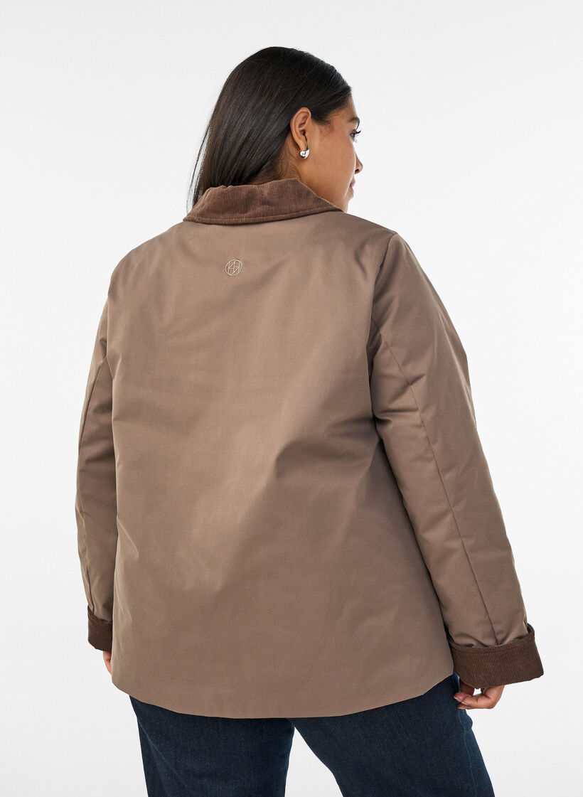 Lightly padded jacket with a corduroy collar, Brown, Model image number 2