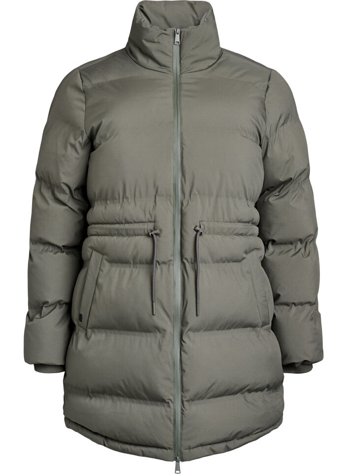 Mid-length puffer jacket with adjustable waist, Dark Grey, Packshot image number 0