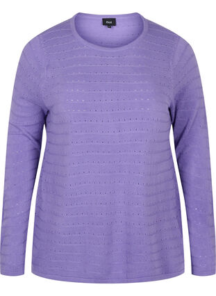 Knitted blouse with textured pattern and round neck, Paisley Purple, Packshot image number 0