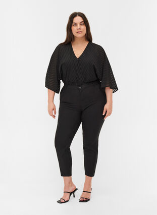 Blouse with 3/4 sleeves and a V-neckline, Black, Model image number 2