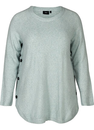 Mottled knitted blouse with buttons in the side, Granite Green Mel., Packshot image number 0