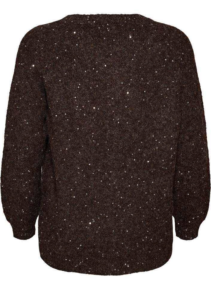 Cardigan with sequins and buttons, Brown, Packshot image number 1