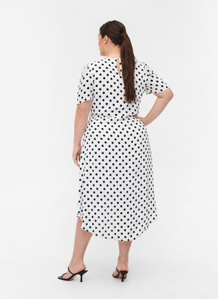 Short-sleeved viscose dress with dots, White w. Black Dot, Model image number 1