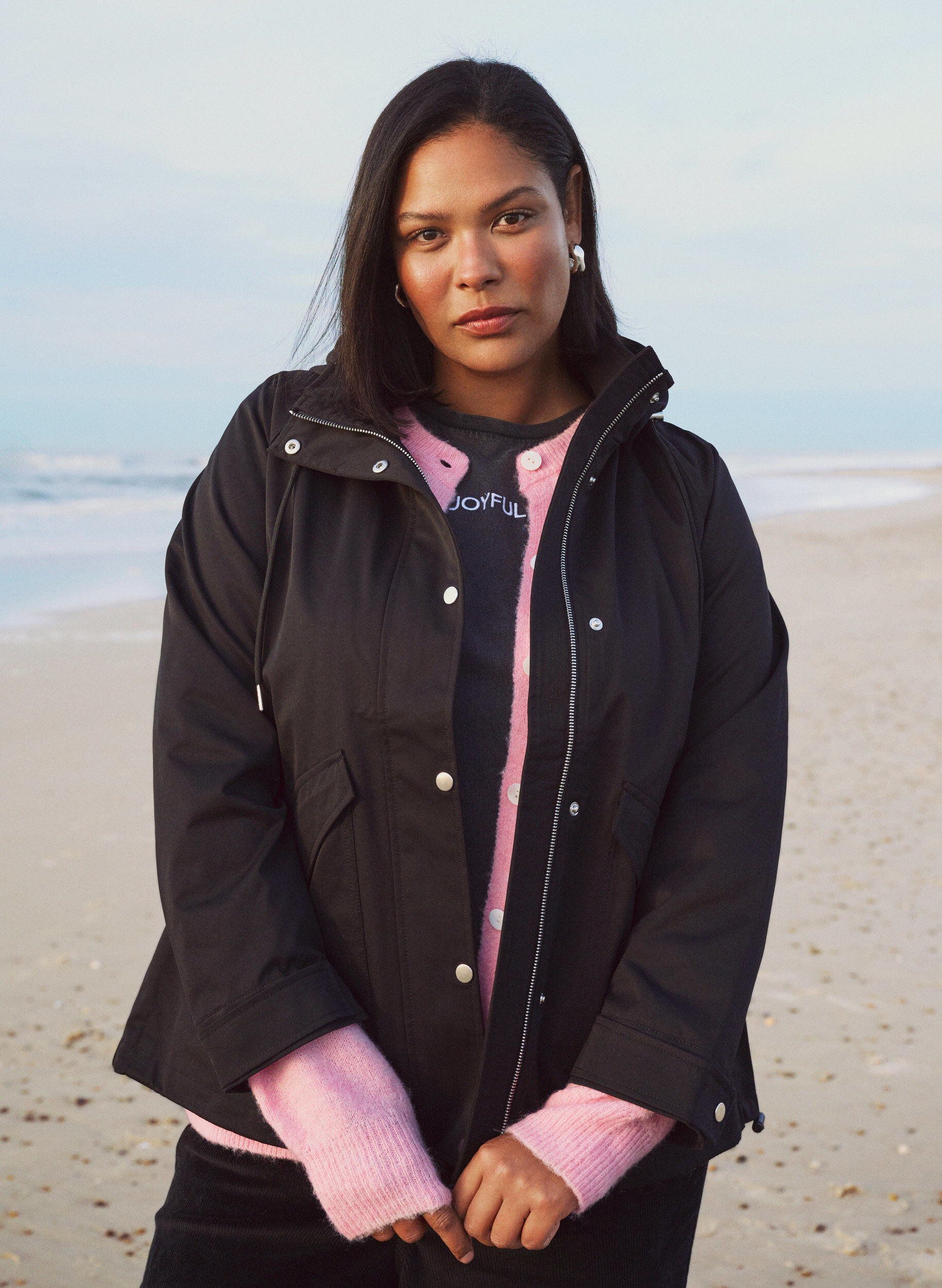 Zizzifashion Short spring jacket with a detachable hood, Black, Image image number 0