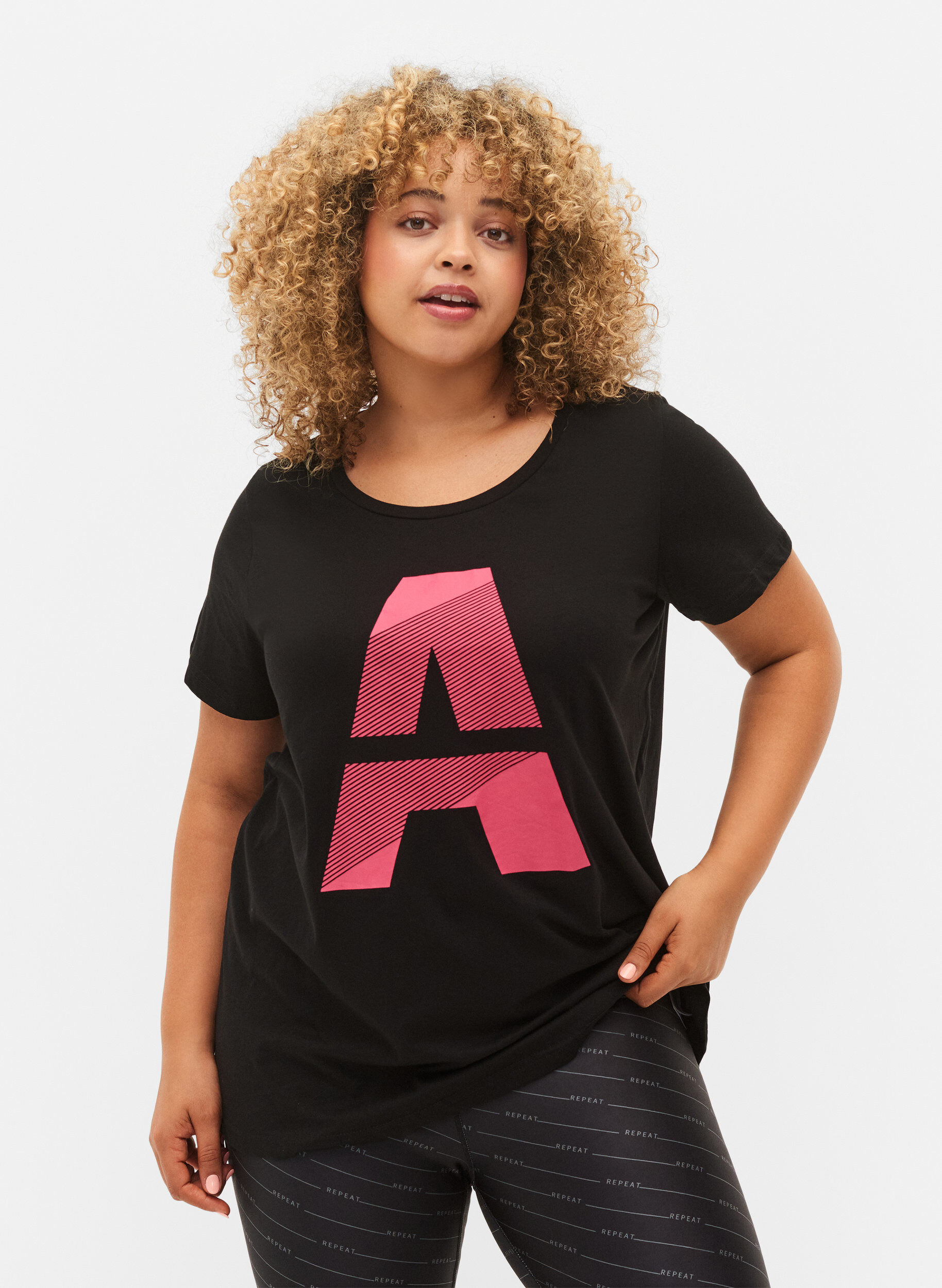 Zizzifashion Sports t-shirt with print, Black w. Pink A, Model image number 0