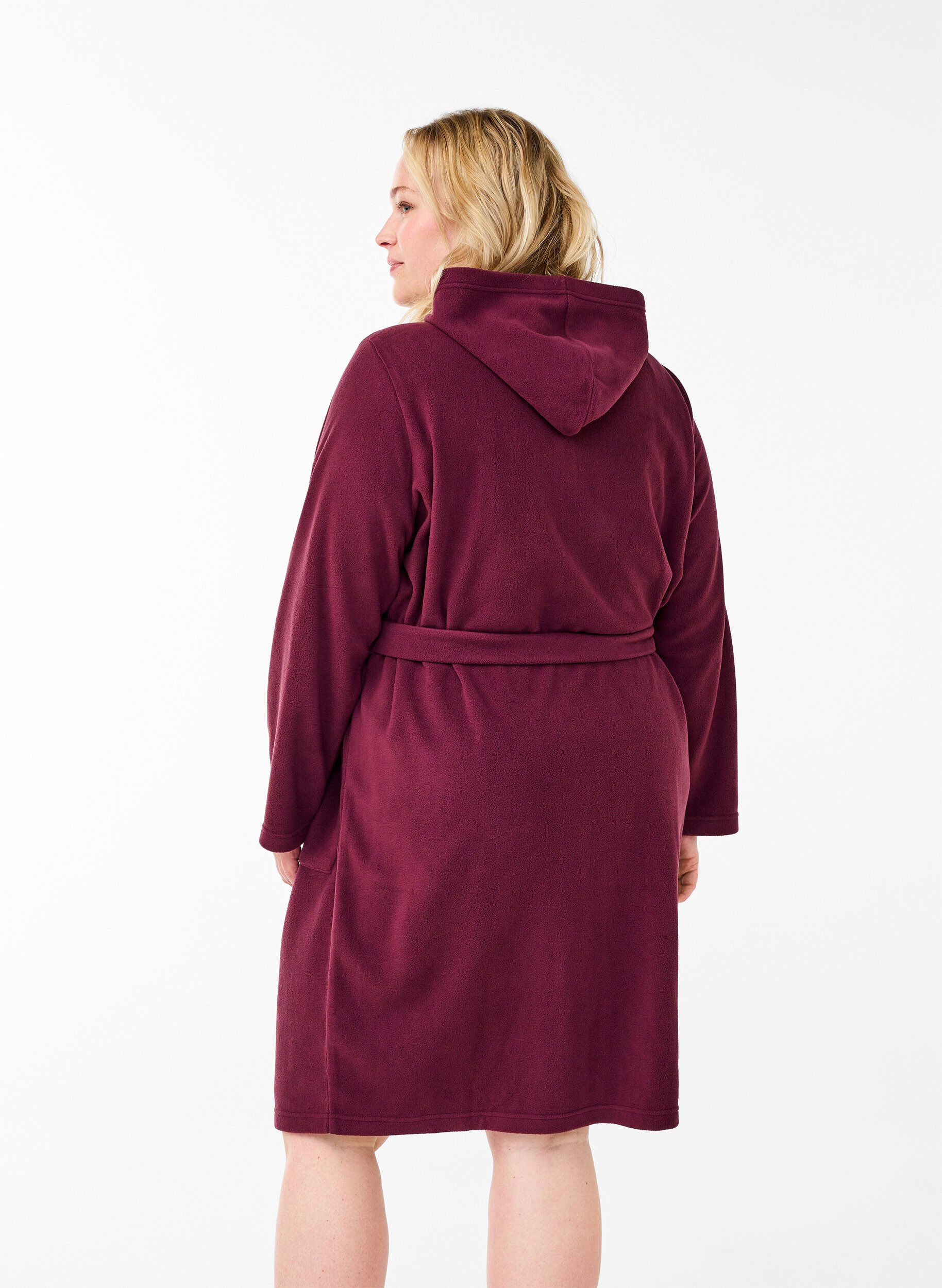Zizzifashion Morning robe with zipper and hood, Dark Bordeaux, Model image number 2