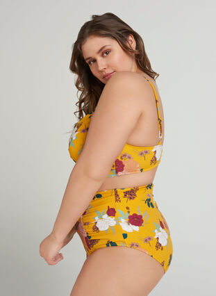 High-waisted bikini bottoms with floral print, Yellow Flower Print, Model image number 0