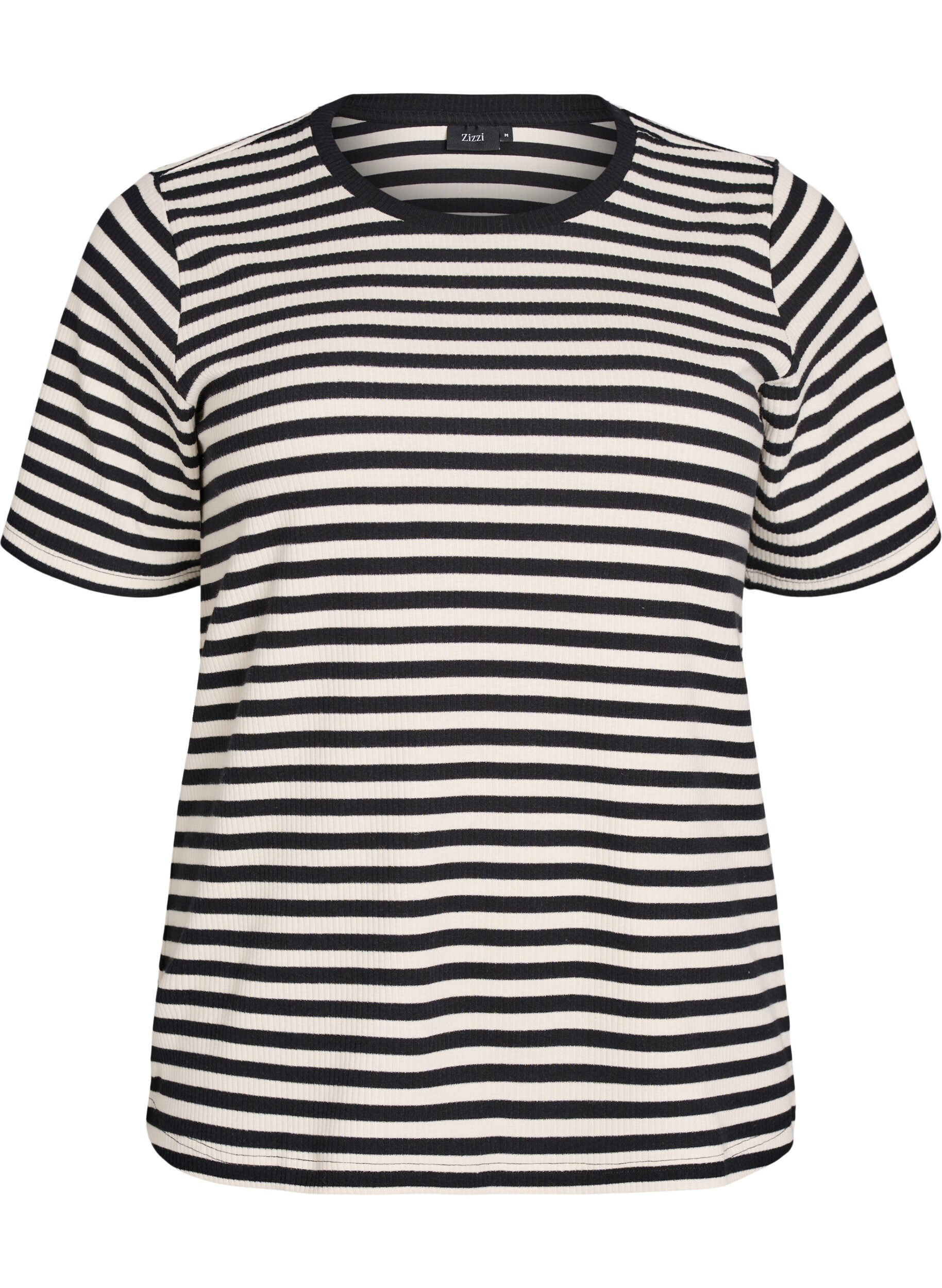 Zizzifashion Striped T-shirt with ribbed texture, Black, Packshot image number 0