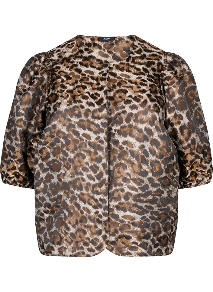 Jacquard Leo jacket with puff sleeves, Brown Leo AOP, Packshot image number 0