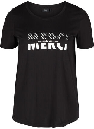 Organic cotton t-shirt with print, Black Merci, Packshot image number 0