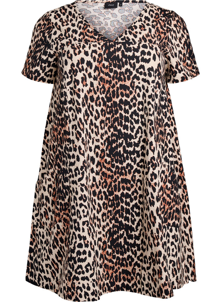 Short a-line dress with floral print, Brown, Packshot image number 0