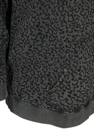 Organic cotton hooded sweatshirt with leopard print, Grey Leo Acid Wash, Packshot image number 3